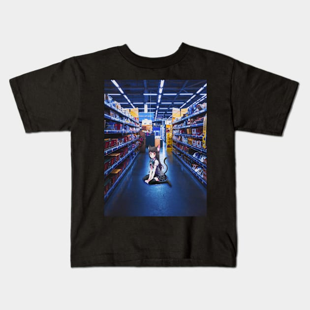 Cat in the store Kids T-Shirt by Jackson Lester